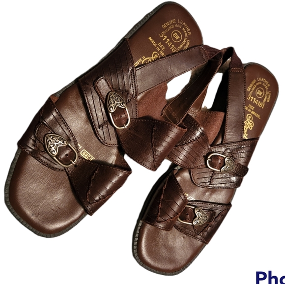 leather craft Shoes Vtg Leather Sandals Heart Buckle Poshmark